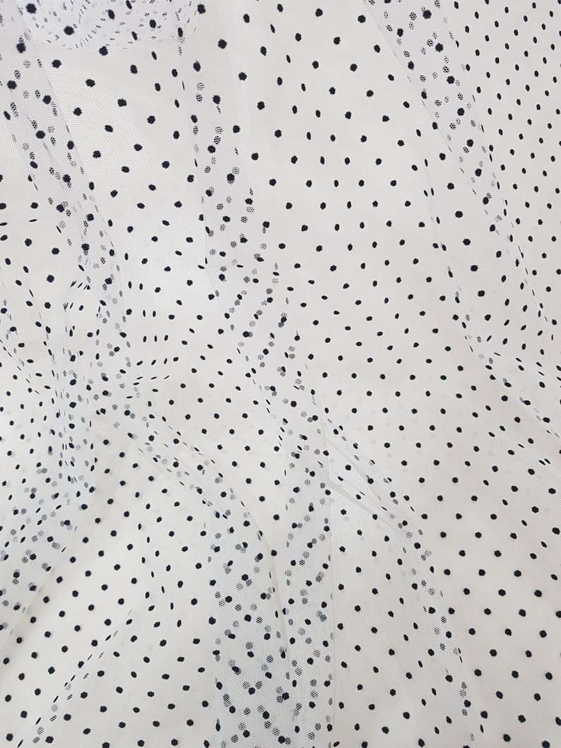 White tulle fabric with black dots - Lace To Love